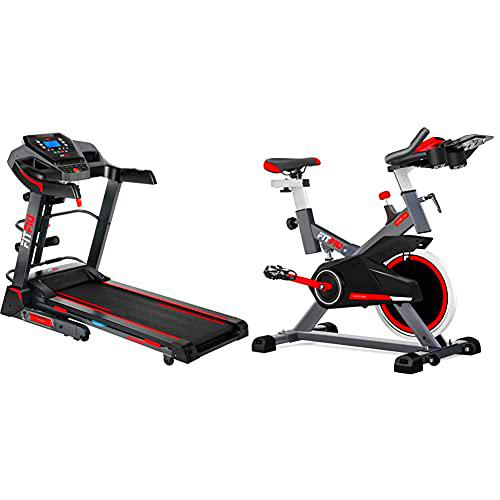 Fitfiu Fitness MC-500 Cinta de Correr Plegable con inclinación automática + BESP-100 Bicicleta Indoor con Disco de inercia de 16 kg y Resistencia Regulable