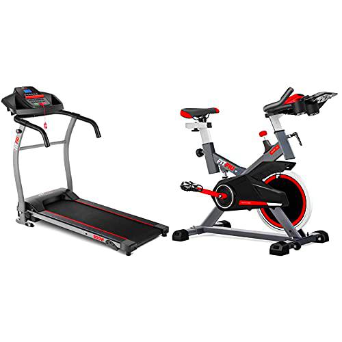 Fitfiu Fitness MC-100 Cinta de Correr Plegable con Velocidad Ajustable hasta 10 km/h + BESP-100 Bicicleta Indoor con Disco de inercia de 16 kg y Resistencia Regulable