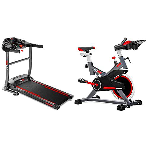 Fitfiu Fitness MC-200 Cinta de Correr Plegable con Velocidad hasta 14 km/h + BESP-100 Bicicleta Indoor con Disco de inercia de 16 kg y Resistencia Regulable