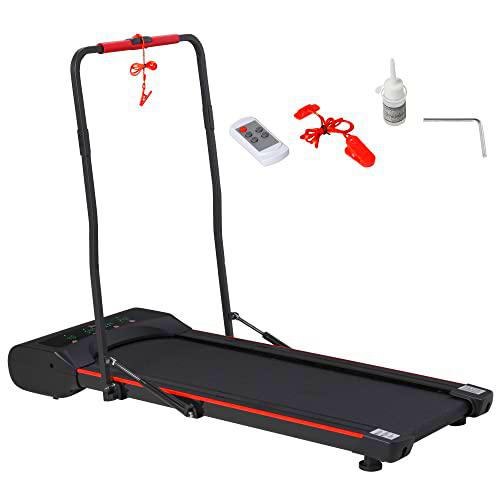 HOMCOM Cinta de Andar Eléctrica Plegable Velocidad hasta 6 km/h Cinta de Caminar Correr con Control Remoto Pantalla LED y Ruedas para Entrenamiento en Casa 133x61x103 cm Negro