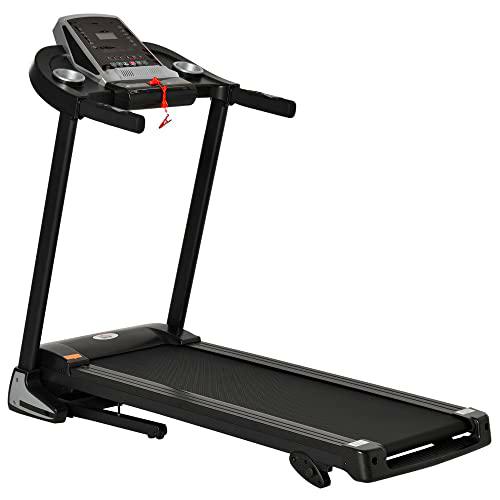 HOMCOM Cinta de Correr y Andar Plegable Velocidad hasta 12,8 km/h con 12 Programas Pantalla LED Portabotellas Superficie de Carrera 122x40 cm y Ruedas 142x66x127 cm Negro