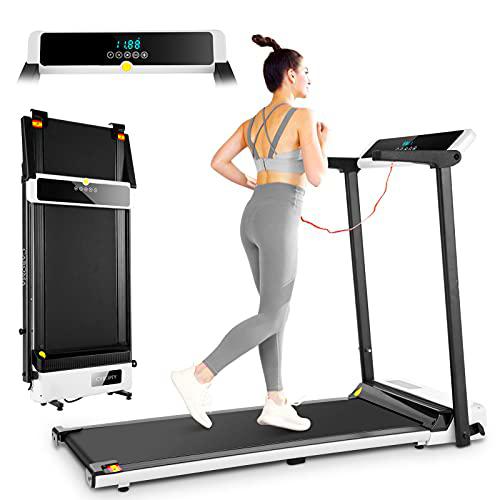 CAROMA Cinta de Correr y Andar Plegable Eléctrica, Cinta de Andar para Casa con Pantalla y 12 Programas