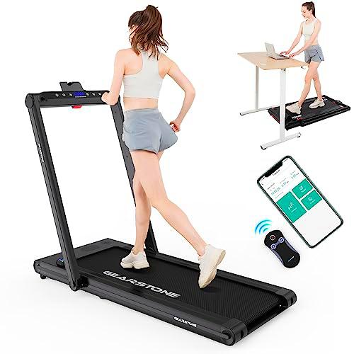 GEARSTONE Cinta de Correr eléctrica 1-15km/h,con Bluetooth,App y Doble Pantalla LED,Velocidad máxima 15 km/h,con pasamanos y Mando a Distancia,Fitness en casa y en la Oficina (Black)
