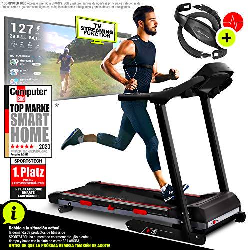 Sportstech Cinta de Correr Profesional F31 - Marca de Calidad Alemana -Eventos en Directo y App multijugador a través de Monitor LCD